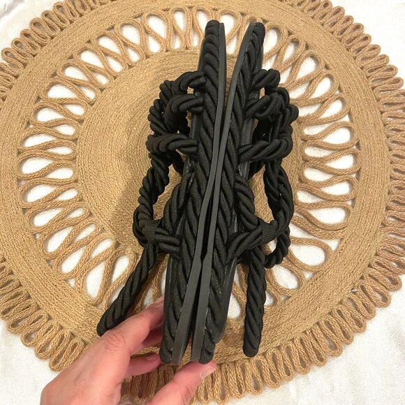 H&M Black Robe Twisted Flat Open Toe Sandals Size EU 36/ US 5 - Picture 7 of 10